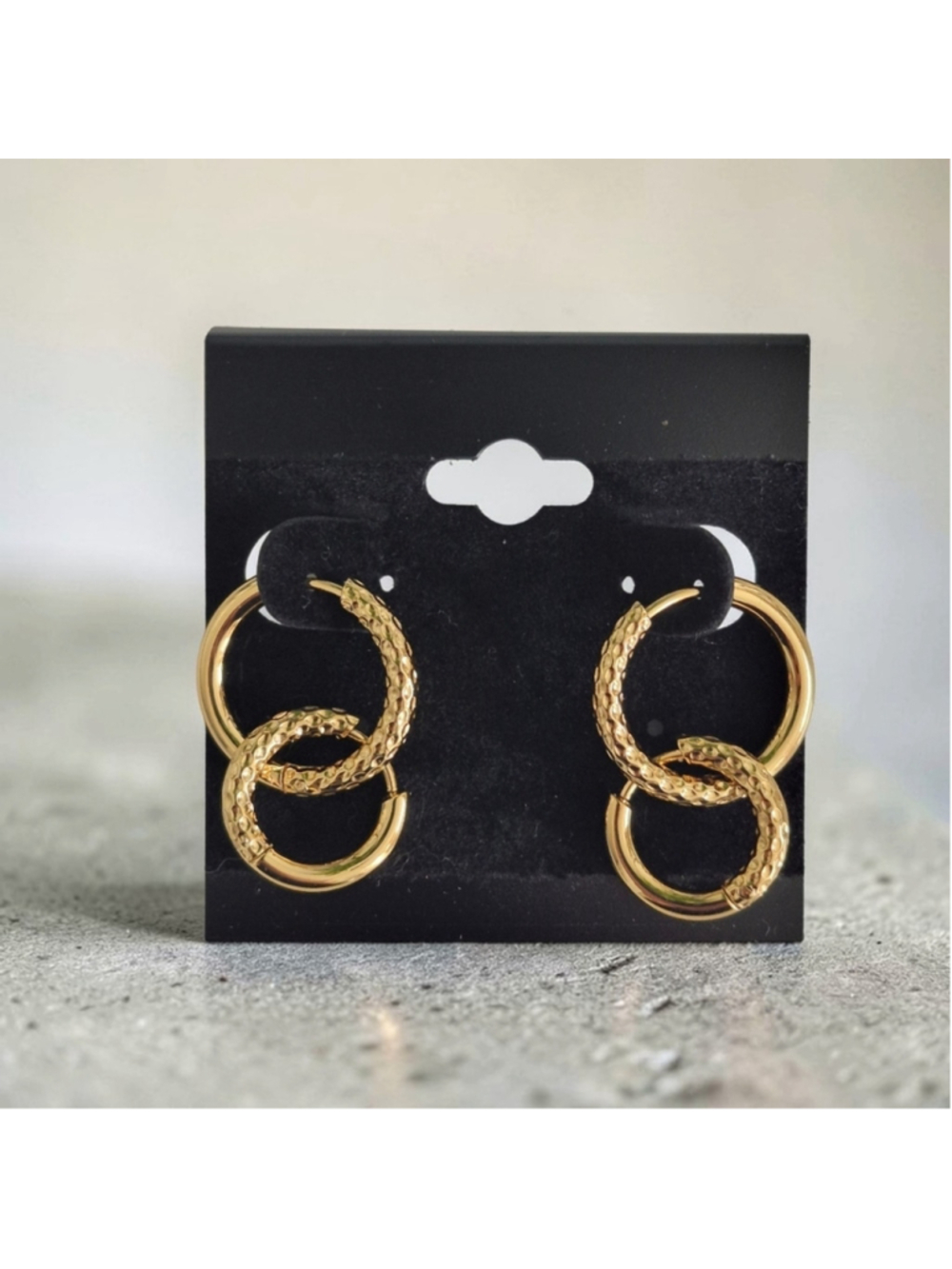 Textured Double Hoop Stainless Steel Earrings